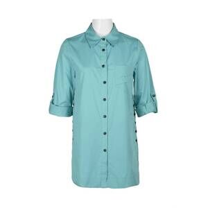 NEW FLAIR women's cotton blend button-down shirt in surf